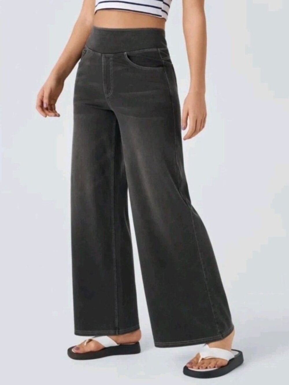 NWT Halara XLarge Flex High Waist Pull Up Baggy Wide Leg Jeans Womens Black 023
